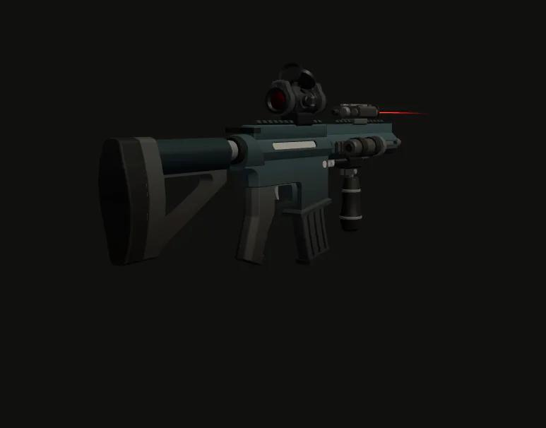 HK416 with sight, foregrip, laser, and flashlight mounted